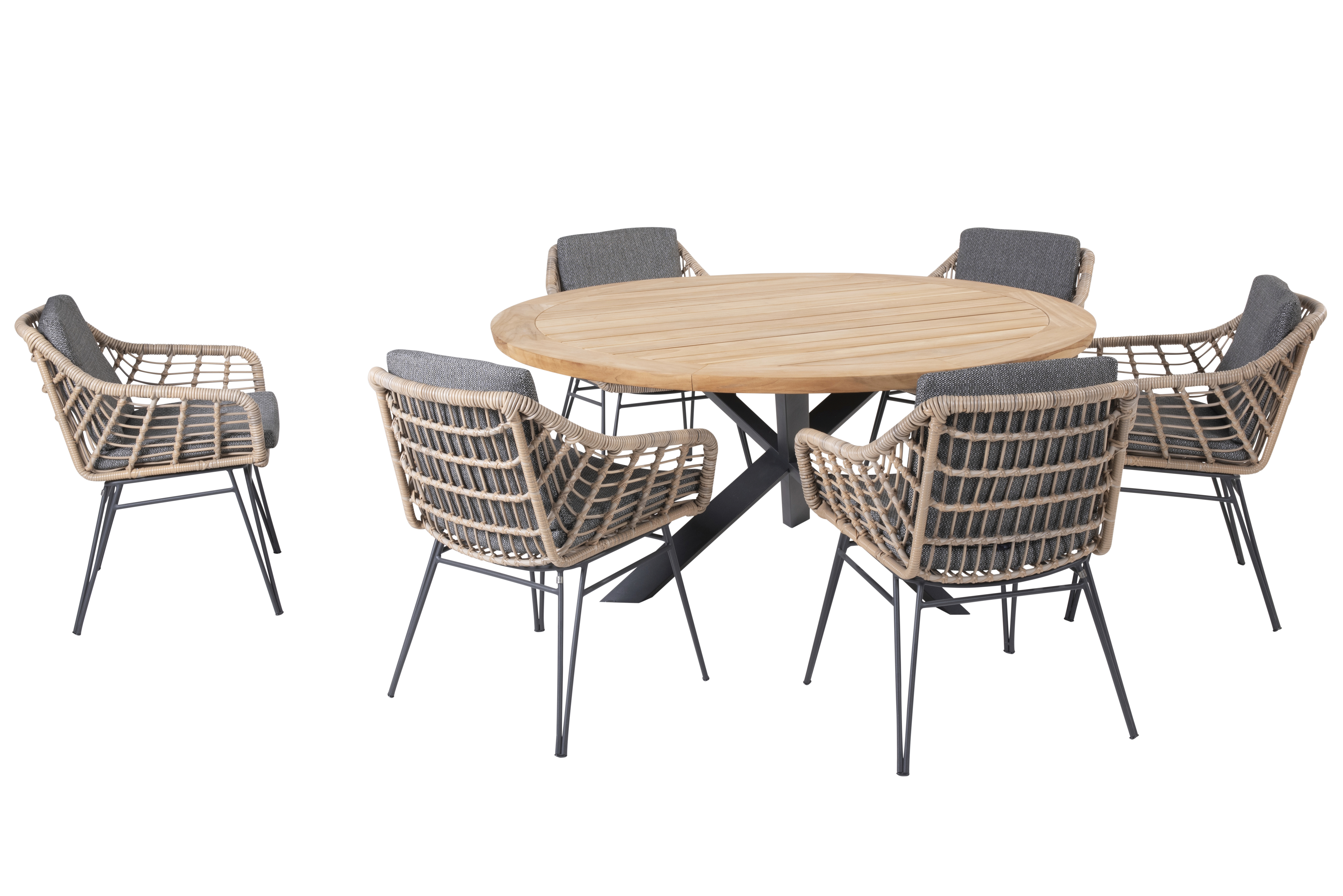 Cottage dining stoel 6x met Prado 160cm Teak tafel alumininum voet Taste 4SO